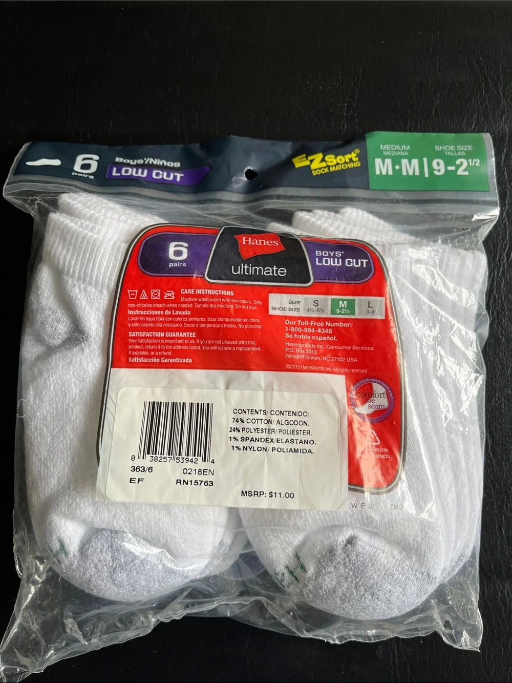 Hanes White Boys' Low Cut Athletic Socks - Pack of 6